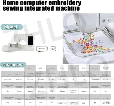 Computerized Sewing Machine, Electric Embroidery Machine, Automatic Sewing Machine, Computerized, Embroidery Machine with 4X4/4X9.2 Embroidery Area, 210 Built-in Letters, 30 Borders Patterns
