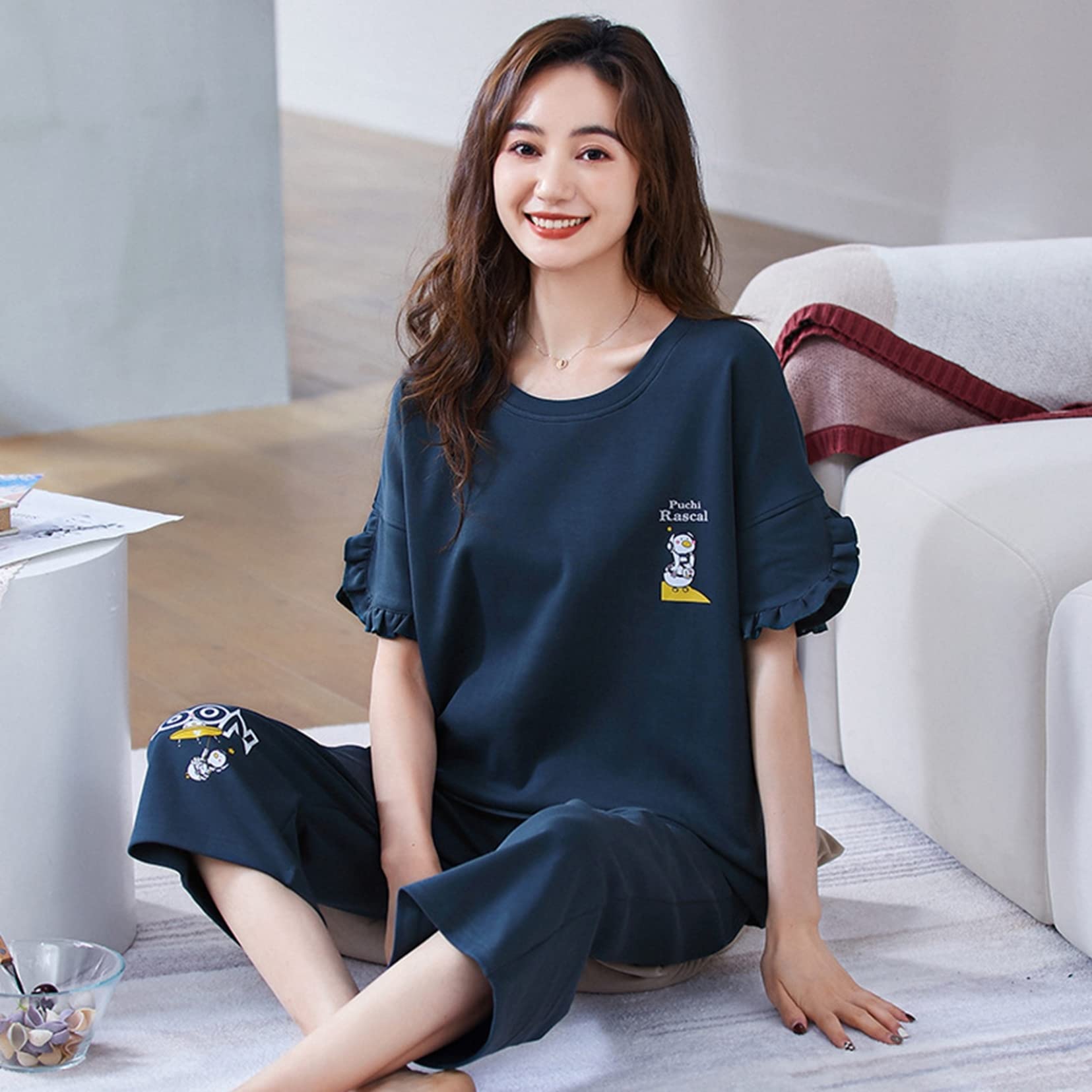 Amazon.co.jp: パジャマ レディース 半袖 春夏秋 ルームウェア 家着 綿  