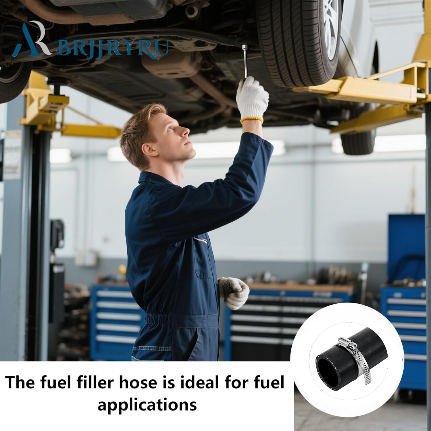 2" ID Gasoline Fuel Filler Neck Hose with 4 Clamps - 15 7/8" Straight Gas Tank Hose Replacement