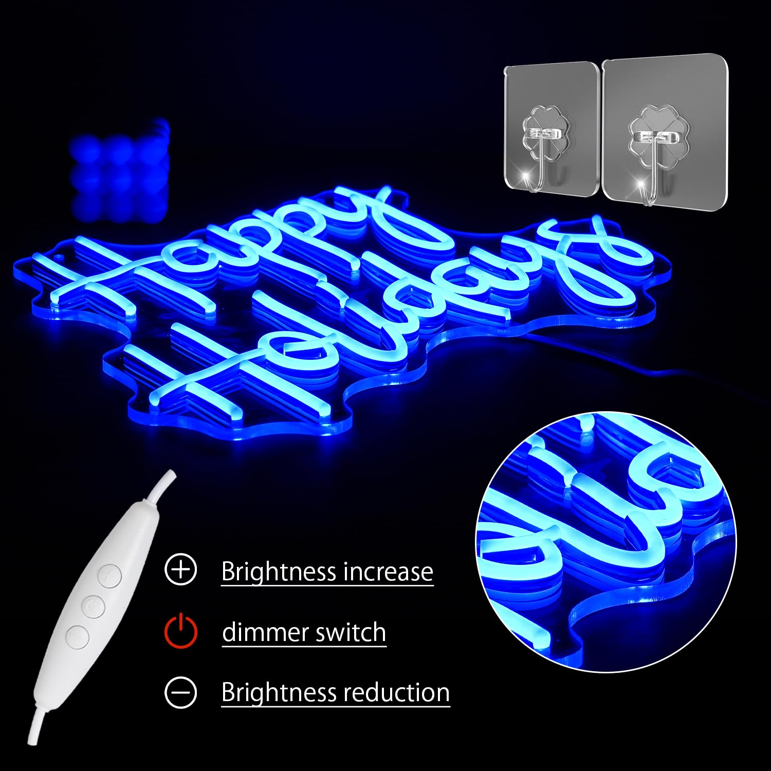 Letrero de neón para Año Nuevo, Feliz Navidad, decoración de pared, luces de neón regulables, letrero LED azul, árbol de Navidad, fiesta de Año Nuevo, hogar, bar, sala de estar, oficina (16.5