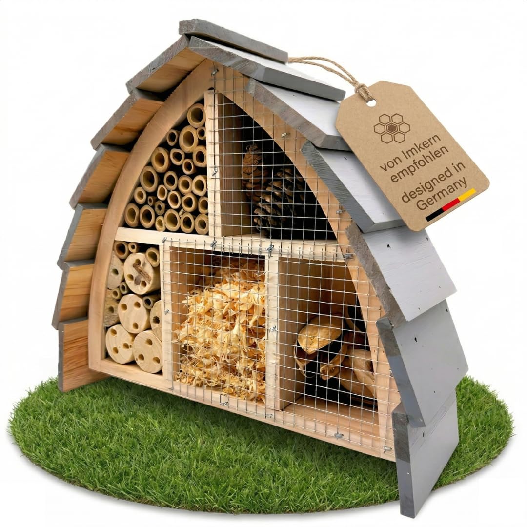 Insektenhotel wetterfest aus Holz – Bienenhotel mit Vogelschutz für Wildbienen & Schmetterlinge – Insektenhaus groß für Garten – Insektenhotel Bienenhotel Schmetterlingshaus