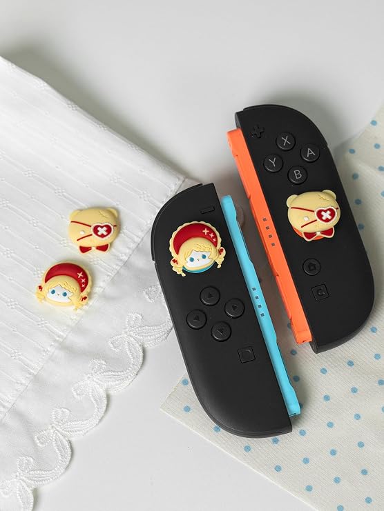 親指グリップキャップ Switch 2用 ジョイスティックカバー Nintendo Switch 2コントローラー用 ソフトで快適なグリップ 滑り止めテクスチャ 4個パック バニーベア レッド イエロー