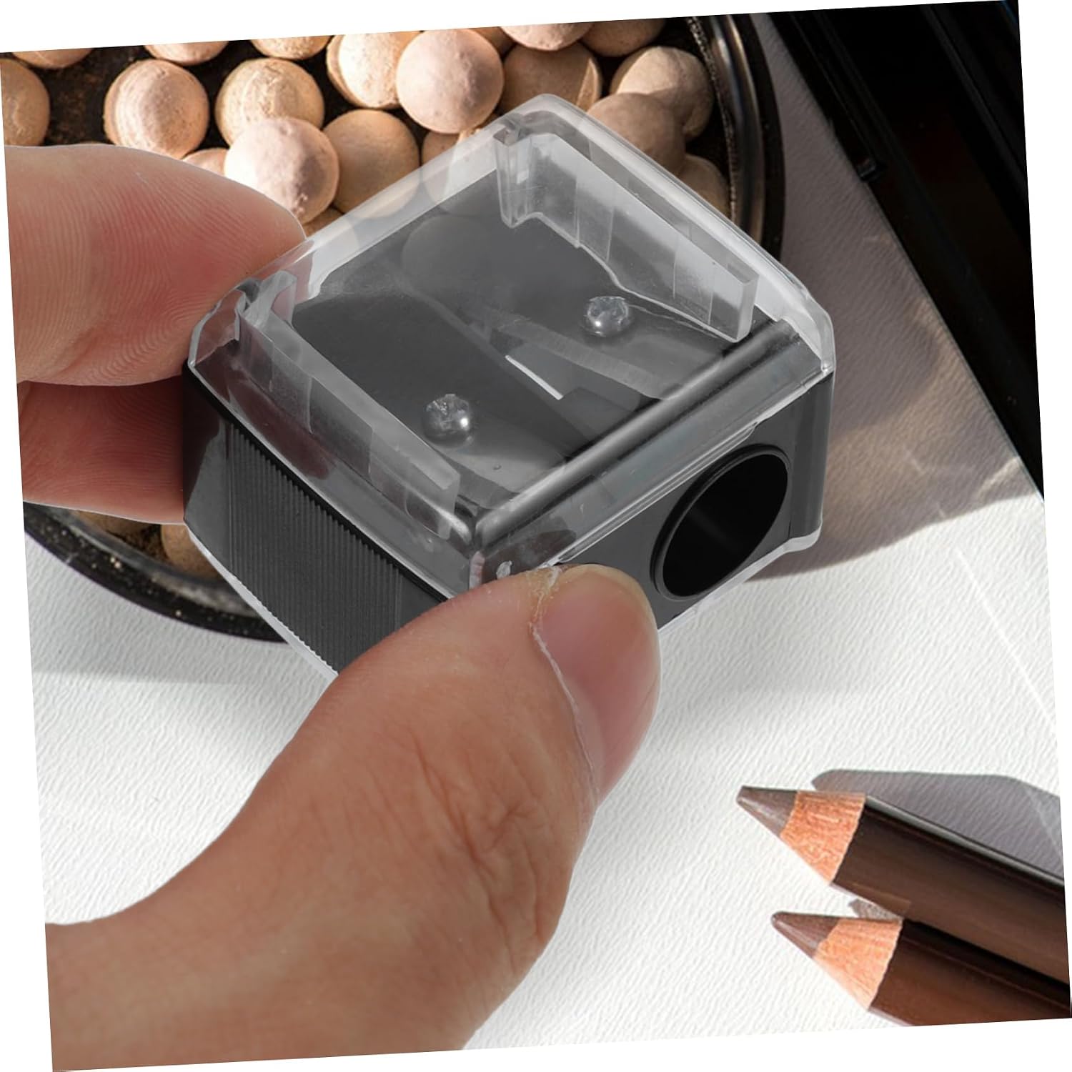 Double Hole Pencil Sharpener Black, for Eyebrow Lip Liner Eyeliner