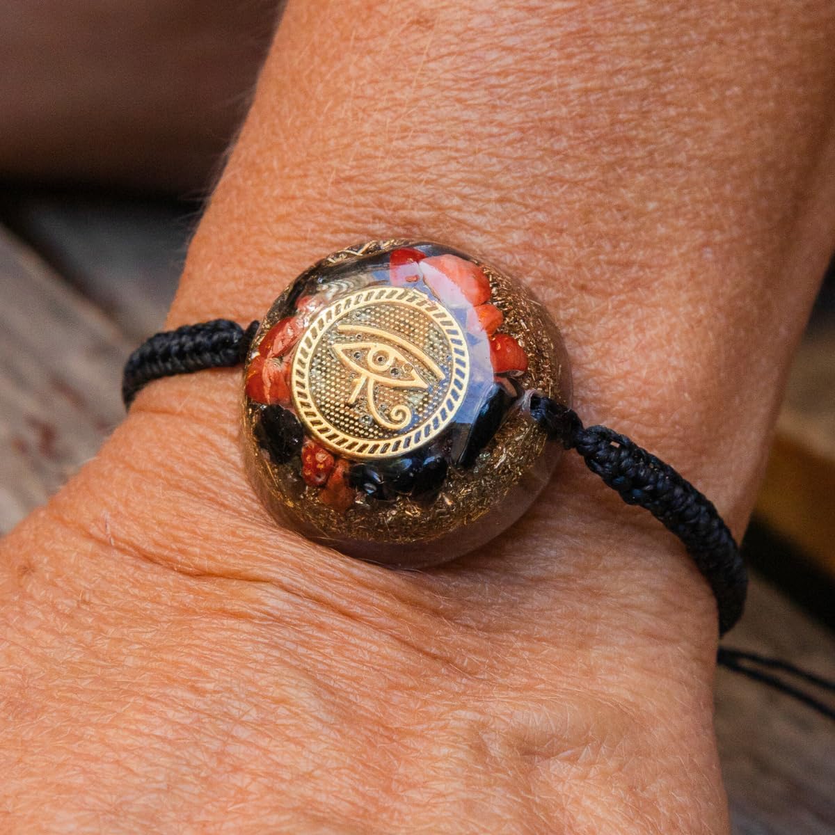 ARTE ORGONES & Design Orgone Bracelets Eye of Horus Amulet Protection Orgonite Black Tourmaline Pyrite Chackra Healing Crystals Men Women Yoga Meditation Reiki SBB Coil Handmade