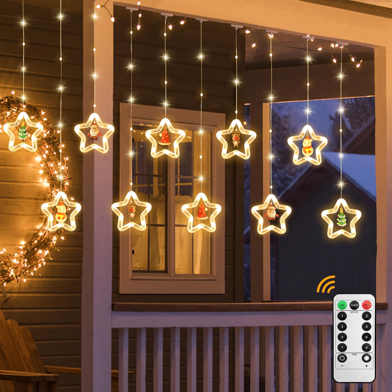 Jsdoin Warm White Led Stars Curtain Lights 3.5M*3.5M Christmas Window Curtain String Lights Fairy 3D Twinkle Lights With Usb+Battery-Powered And 8 Flashing Modes For Indoor Xmas Party Decoration