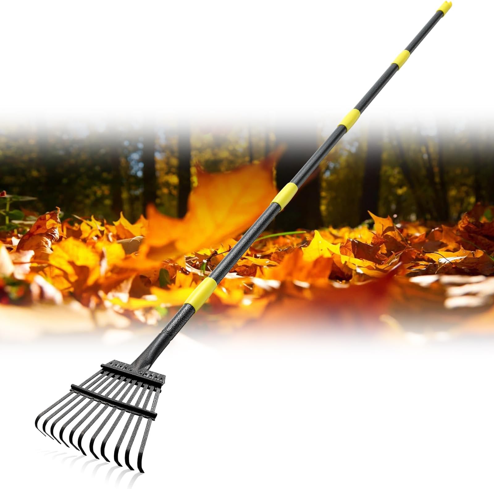 Multi Purpose Rake - Heavy Duty Garden Rake with 60”Long Handle 11 Metal Tines - Pooper Removal for Large Dogs - Small Rake for Leaf,Grass,Pooper Removal of Yard,Shrub,Lawn,Flower Beds,Chicken Coop