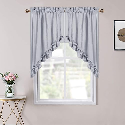 Miniatura 7 de Swag - Cenefas para ventanas microfibra suave lavada con volantes para ventanas de baño color caqui 60 pulgadas de ancho x 36 pulgadas de largo