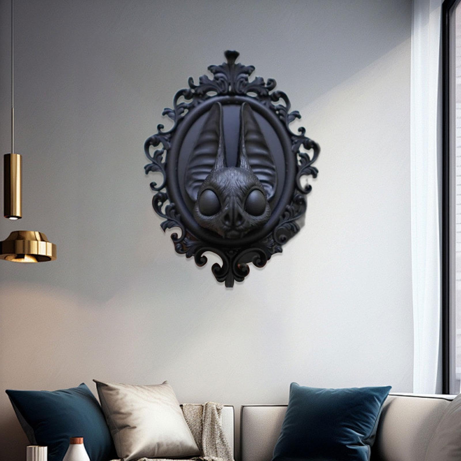 Décoration Murale Tête de Chauve-souris Ornement Suspendu Sculpture Rétro Art Gothique Pièce Artistique En Résine Adapté pour Le Salon et Comme Idée C, Noir
