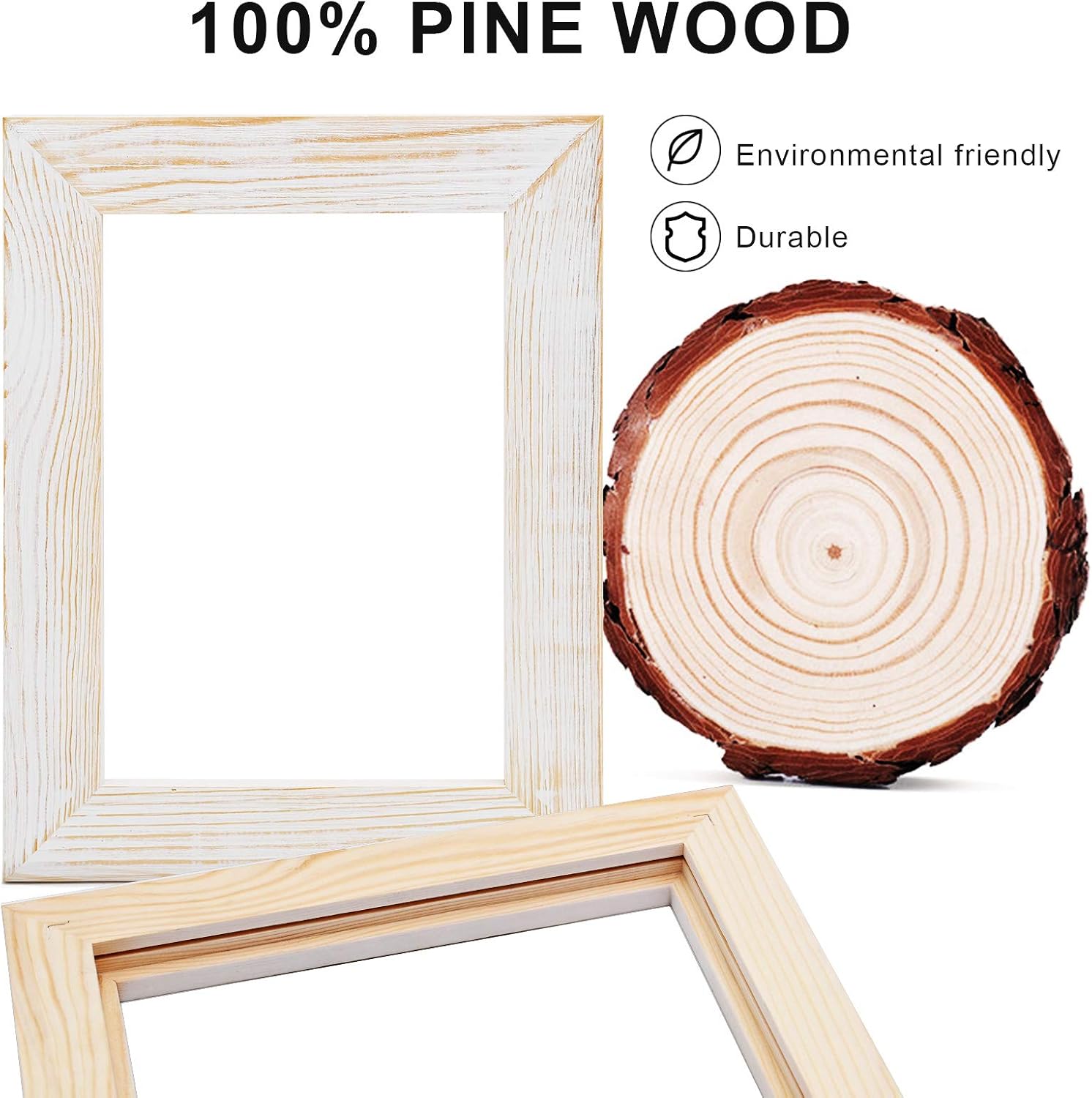 Egofine 6x8 Picture Frames, Solid Wood Frames with Polished Glass, Farmhouse Rustic Photo Frames White, Set of 3