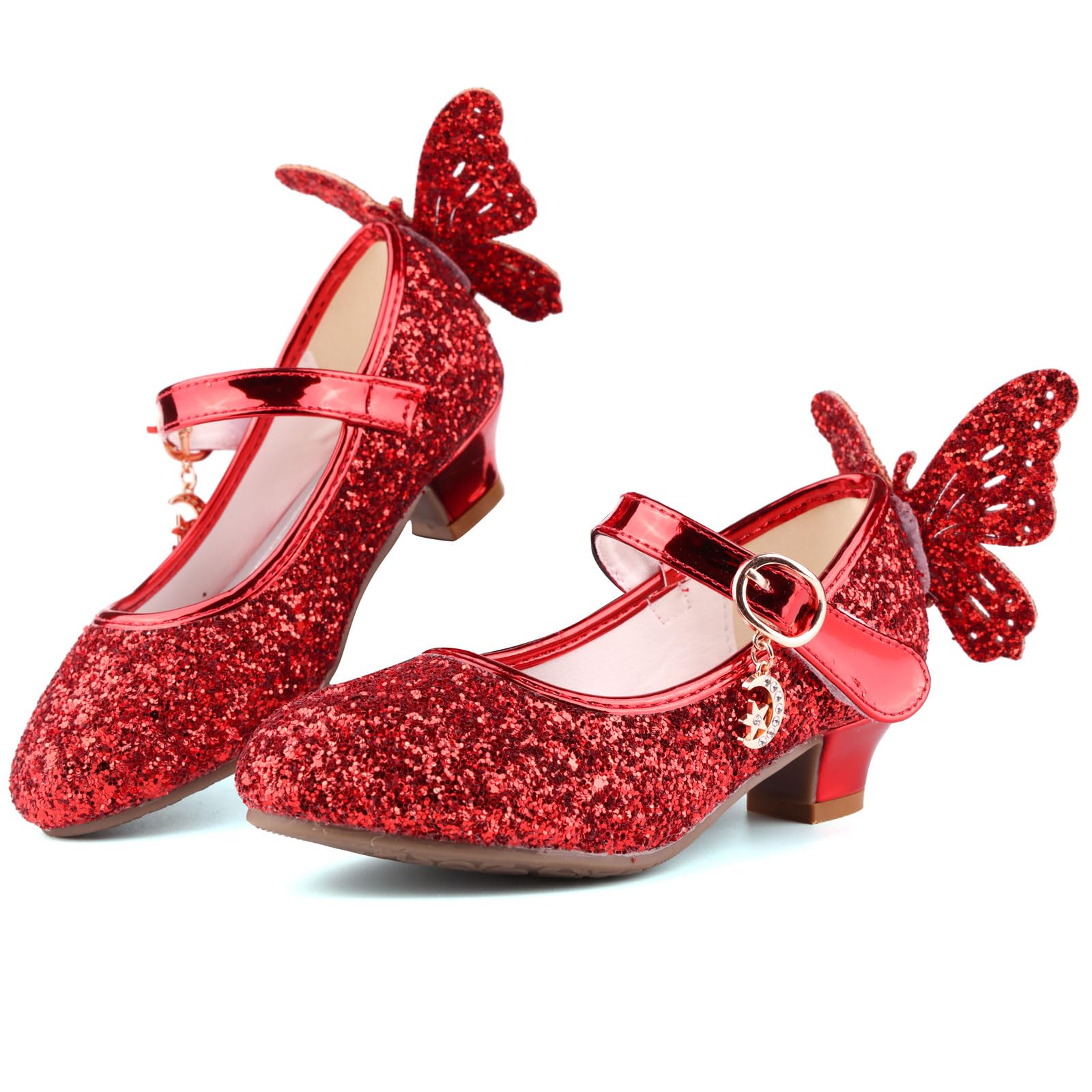 KUWIBYGirl Sandals Glitter Princess Shoes Sequin Party Shoes Bling Bowknot High Heels Wedding Birthday Dress Shoes Comfort Bright Diamond Cosplay Dance Shoes for Little Girls Pink Silver Blue Purple White