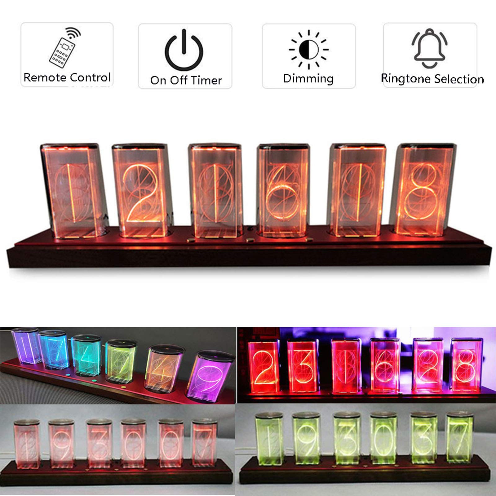 Regalos Personalizados, Nixie Kit RGB, Reloj de 24 Horas, Control Remoto de Tubo de vacío, Reloj de Tubo, Reloj de Escritorio, Temporizador de Encendido y Apagado, Nogal