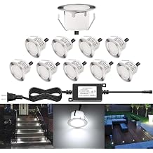 10 Pack LED Deck Lighting Kit with Transformer, Cold White IP67 Waterproof 1.77 12V Low Voltage Recessed Landscape Garden Yard Patio Step Stair Decoration Lamps LED In-ground Lights