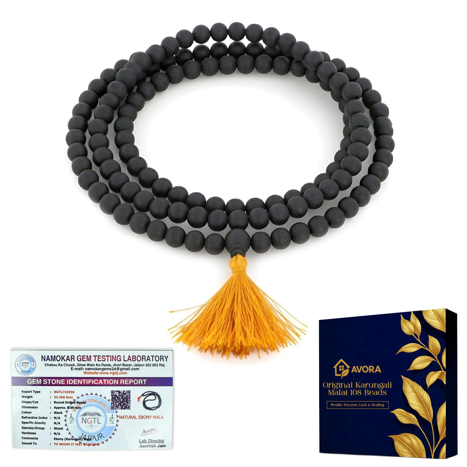 AVORA Original Karungali Malai 108 Beads | Certified Natural Ebony Wood Mala for Meditation, Japam & Healing | Unpolished Spiritual Prayer Beads for Men & Women | Hindu Ayyappa Mala