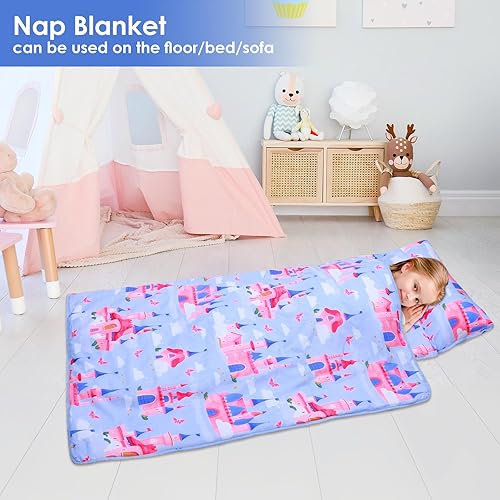 Miniatura 5 de Saco de dormir para niños con almohada extraíble y manta, extra grueso, grande, 2 en 1, para niños y niñas, tapete para siesta para preescolar,
