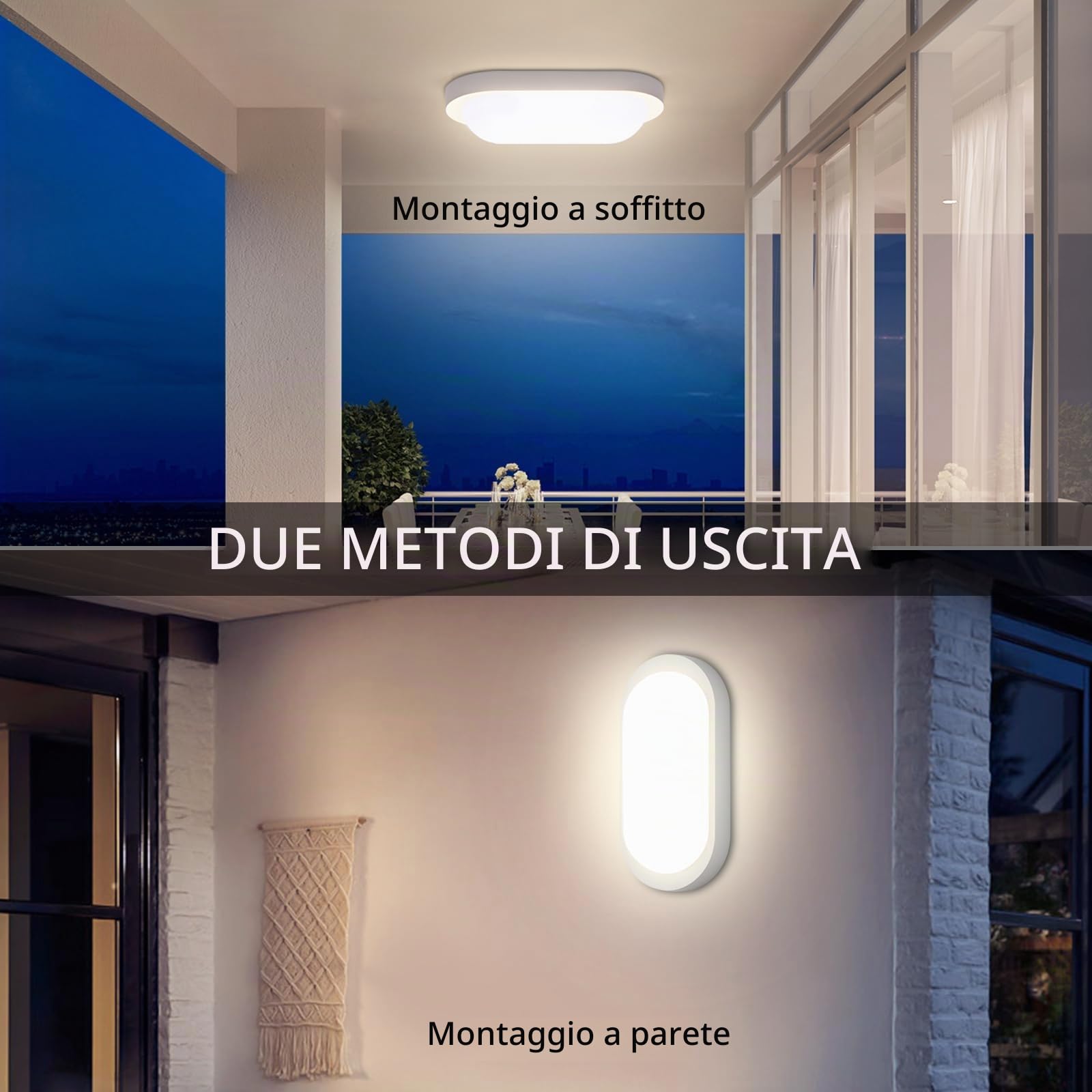 Oraymin 2 lampade a LED per cantina, 18 W, 1710 lm, IP65, lampada da parete ovale, 4000 K, bianco neutro, per scale, corridoio, cantina, WC, garage, 20,7 x 9,8 x 6 cm