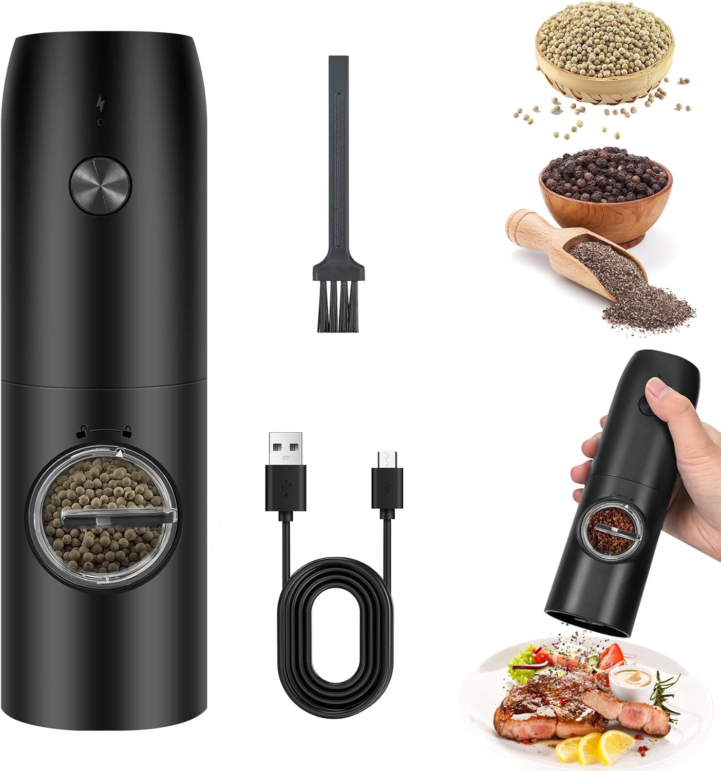 TLYSXPRO Elektrische Salz- & Pfeffermühle - USB Ladbar Mit LED Licht