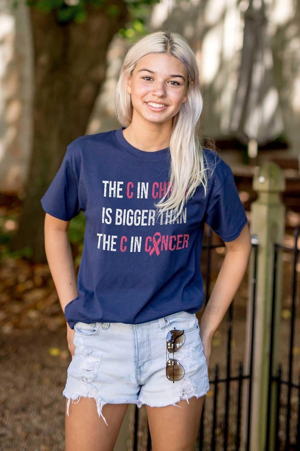 Christian Pink Ribbon Breast Cancer Womens Graphic T Shirt Tees