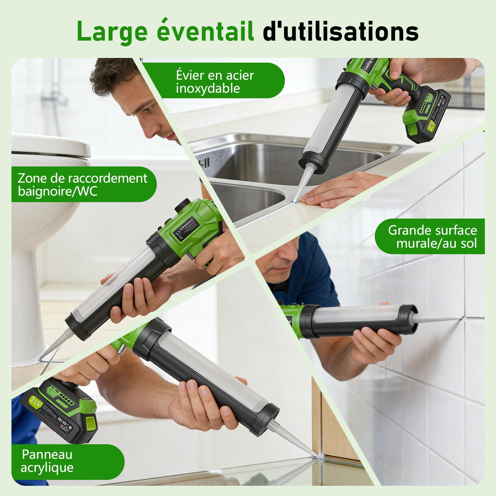 Pistolet à Silicone Electrique pour Makita, Pistolet à cartouche electrique 2 x 2000mAh, pistolet silicone avec LED, vitesse variable en continu, Idéal pour Calfeutrer, Remplir, Scellage