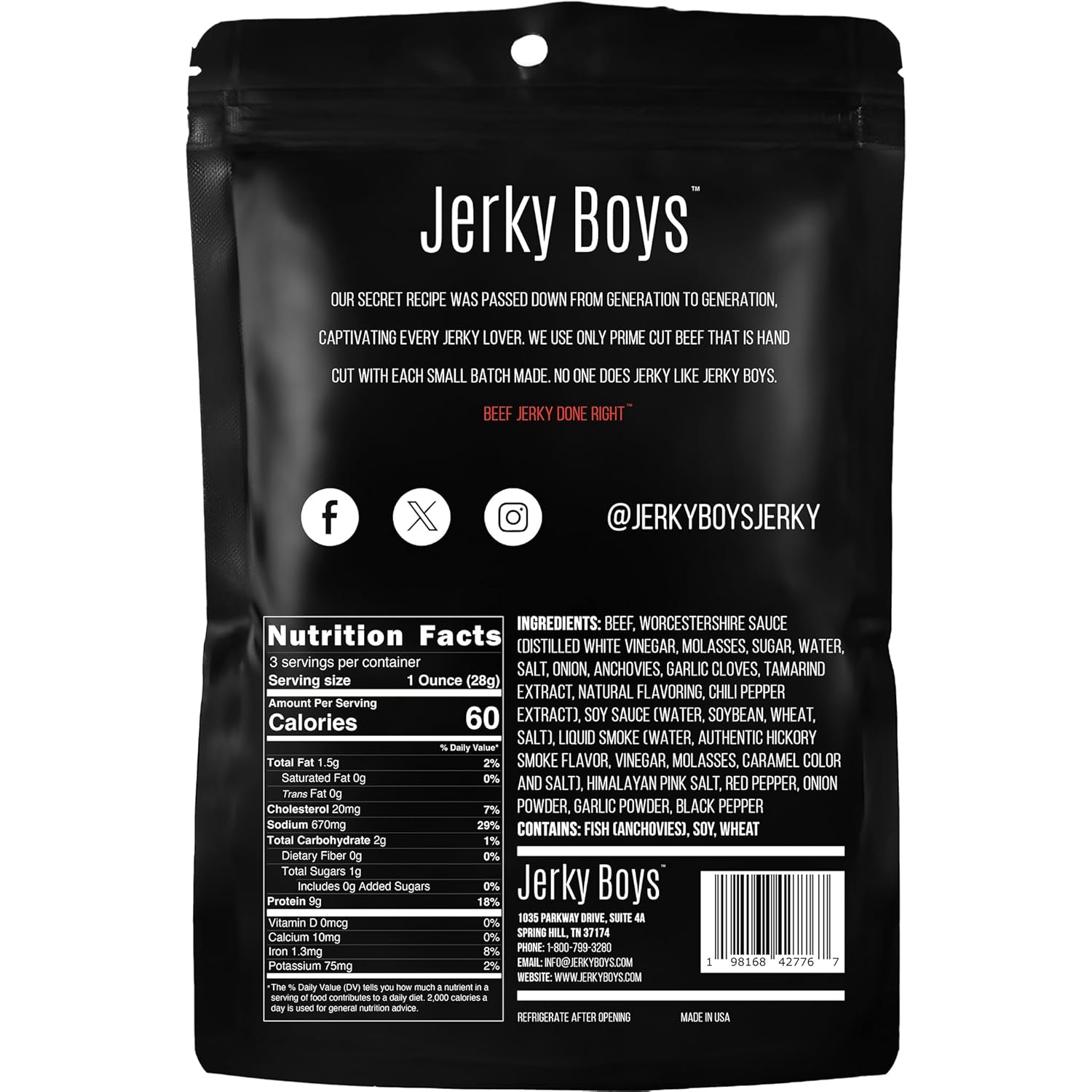 Jerky Boys Premium Beef Jerky Original 3.25 oz 2 Pack High Protein Low Carb No Preservatives Beef Snack