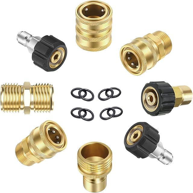 8-Pack Pressure Washer Adapter SetQuick Disconnect Hose Fittings KitMetric M22-14mm Female Thread to Male FittingBrass Quick Coupler 3/8", 3/4" male to 1/2" Quick Release Connect Gun to Wand