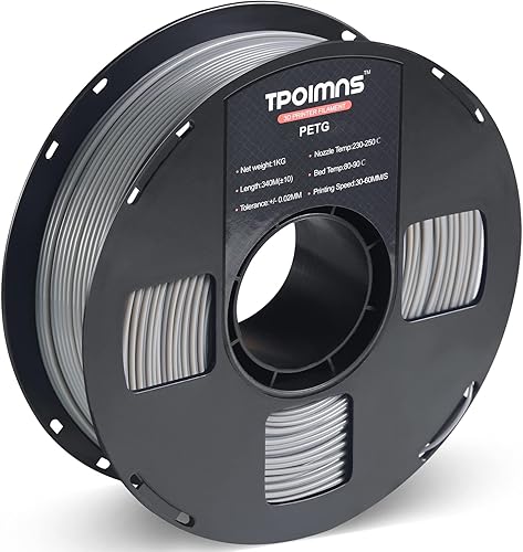 TPOIMNS Filamento PETG de 0.069in, filamento de impresora 3D, carrete de rollo de 2.2lbs (2.2 libras), precisión dimensional +- 0.001in, compatible