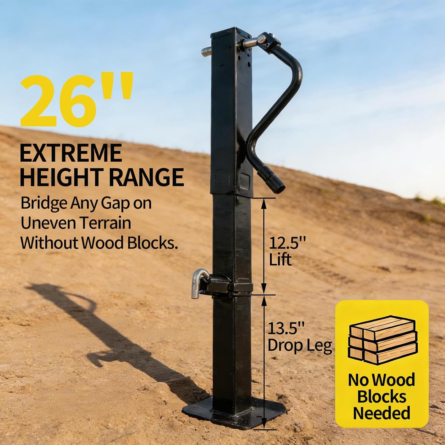 12000 lbs Heavy Duty Trailer Jack, Square Tube Weld On Trailer Jack with Side Wind Handle, 26" Total Travel (12.5" Lift + 13.5" Drop Leg), Black Powder Coated Stabilizer for Utility Cargo & Flatbed