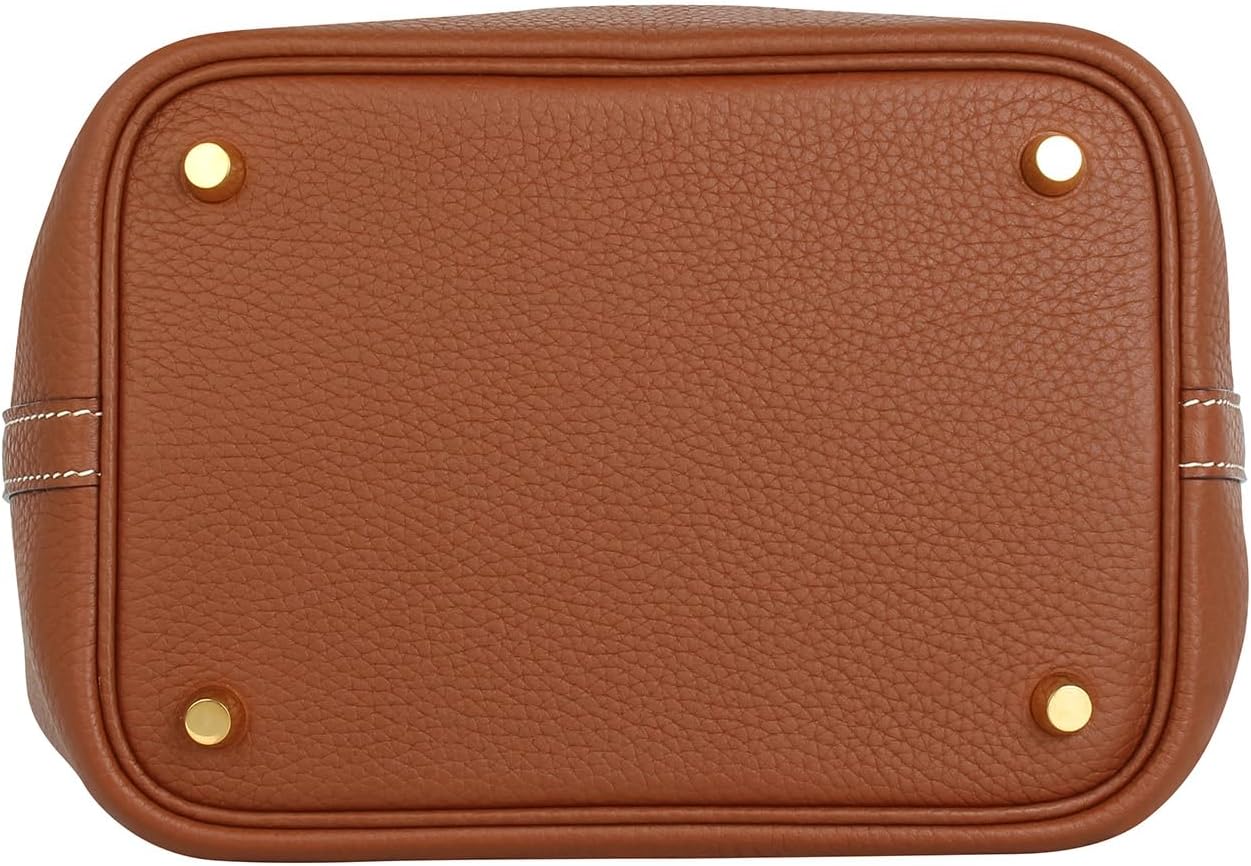 Genuine Leather Bucket Bag for Women Handheld tote bag with metal clasp, bohemian-style market tote bag - Image 8