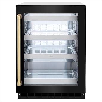 ZLINE Autograph Edition 24 in. Touchstone 151 Can Beverage Fridge With Black Stainless Steel Glass Door And Champagne Bronze Handle RBSOZ-BS-24-CB