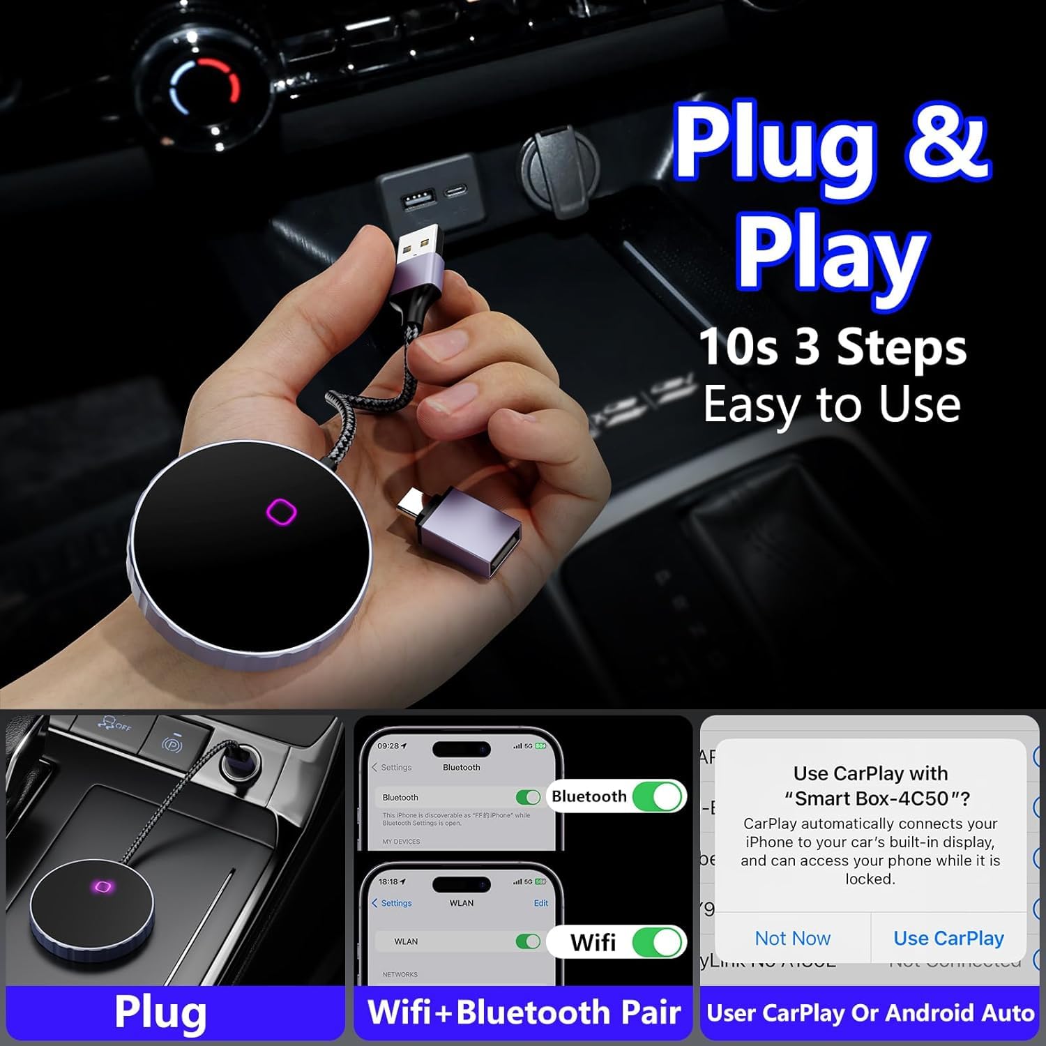 Smart Connect Apple CarPlay アダプター Amazon.com: Wireless CarPlay Adapter 2 IN 1 Plug and Play