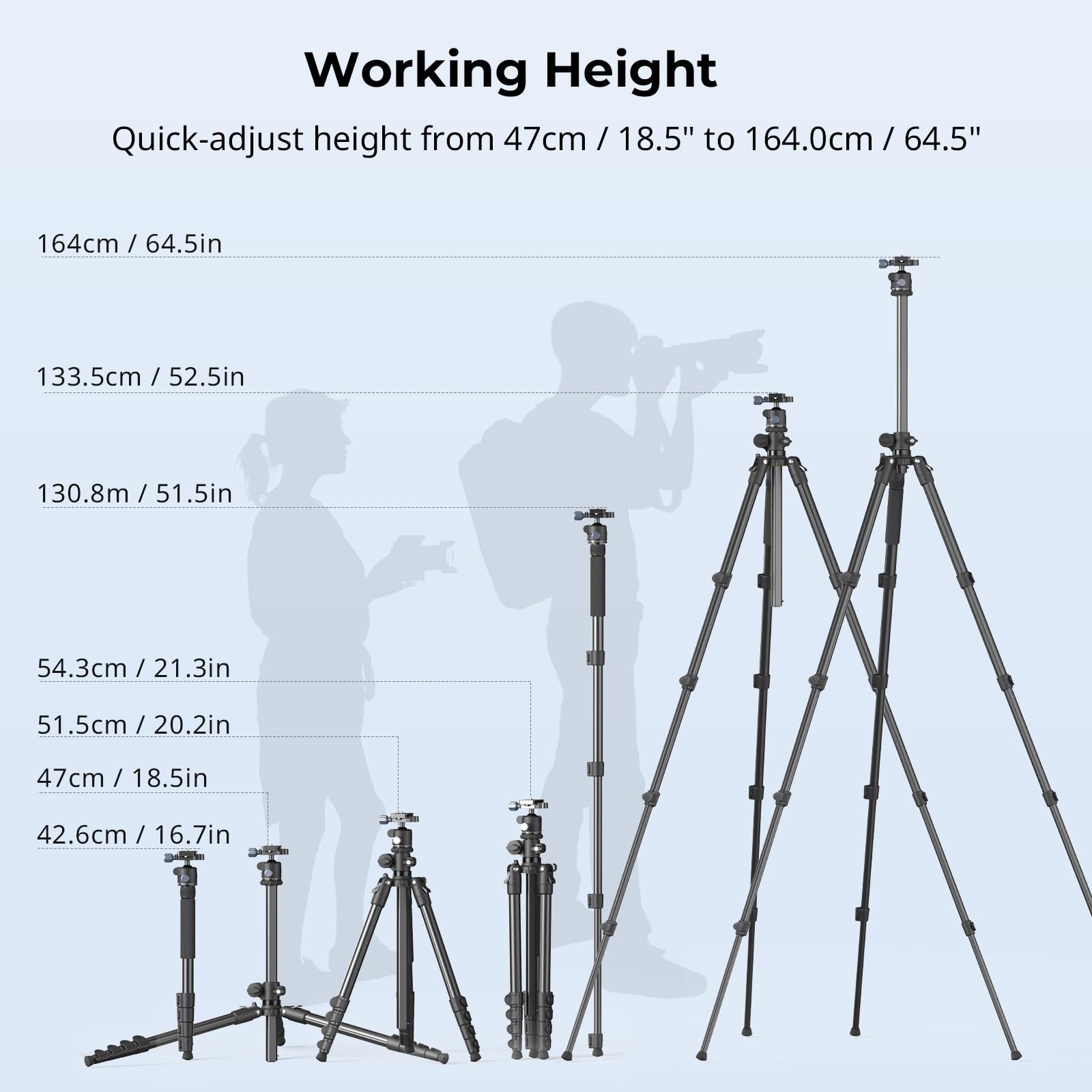 SMALLRIG CT25 5290 - Trípode horizontal para cámara (164 cm, con soporte para smartphone y funda de transporte, 22 lb de capacidad de carga máxima de 22 lbs, de aluminio, para fotografía superior)