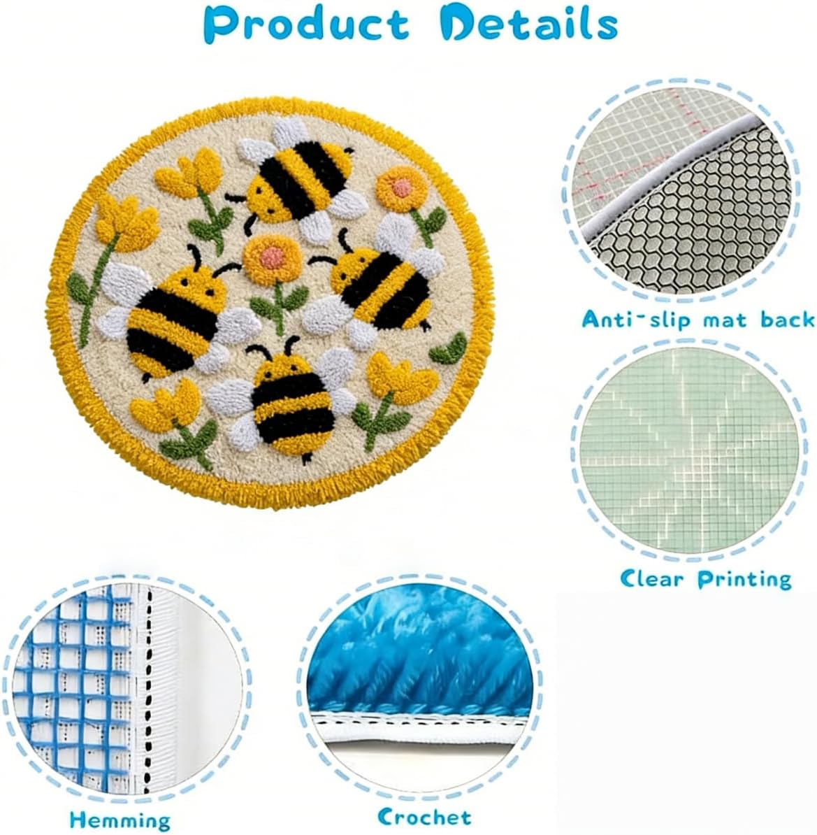 DIY Latch Hook Rug Kit Black and White Tiger Portrait Round Carpet with Pattern 50x50cm Yarn Hooking Crochet Mat Home Floor Mat Decor-4
