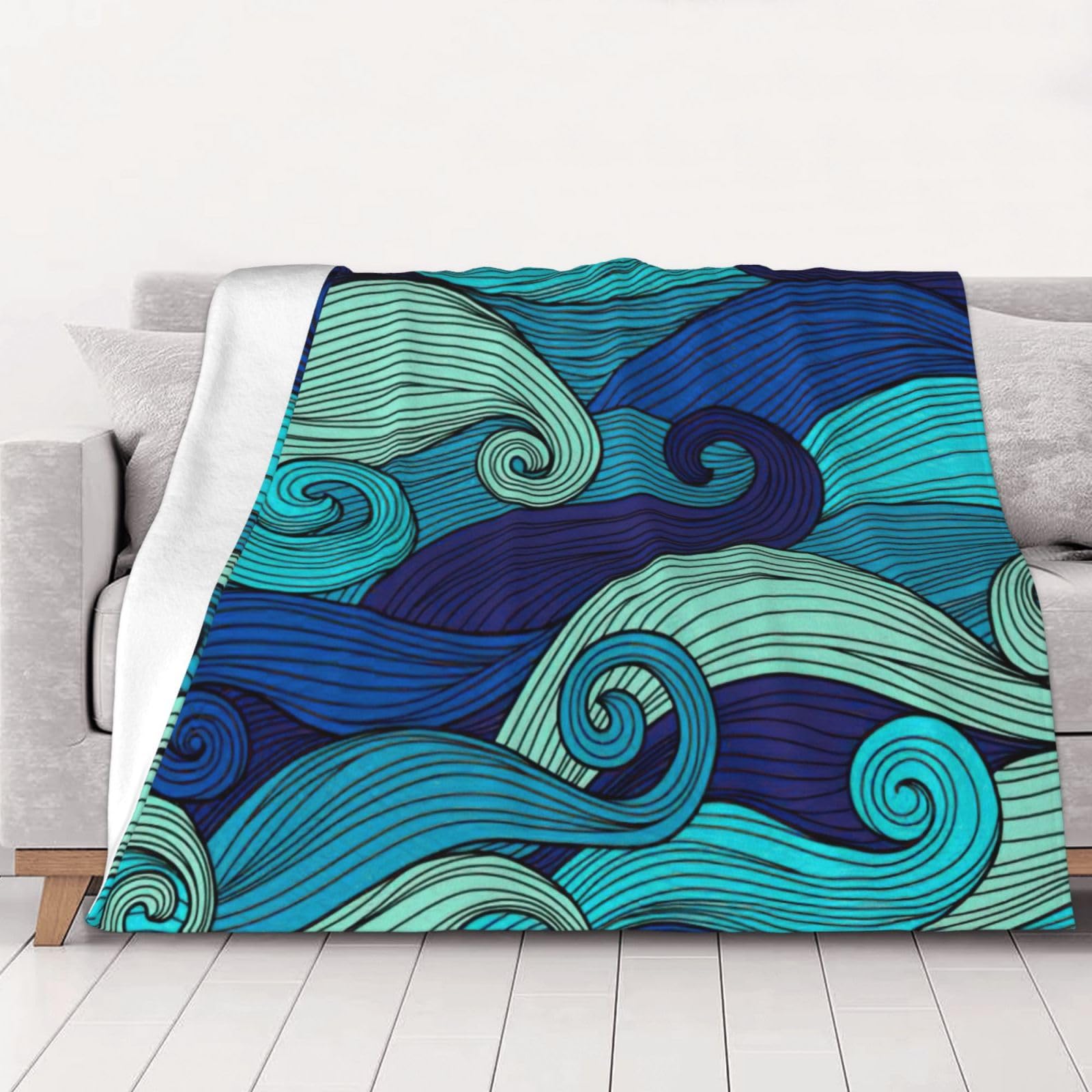 Couverture flanelle vagues de l'océan plaid doux canapé lit toutes saisons