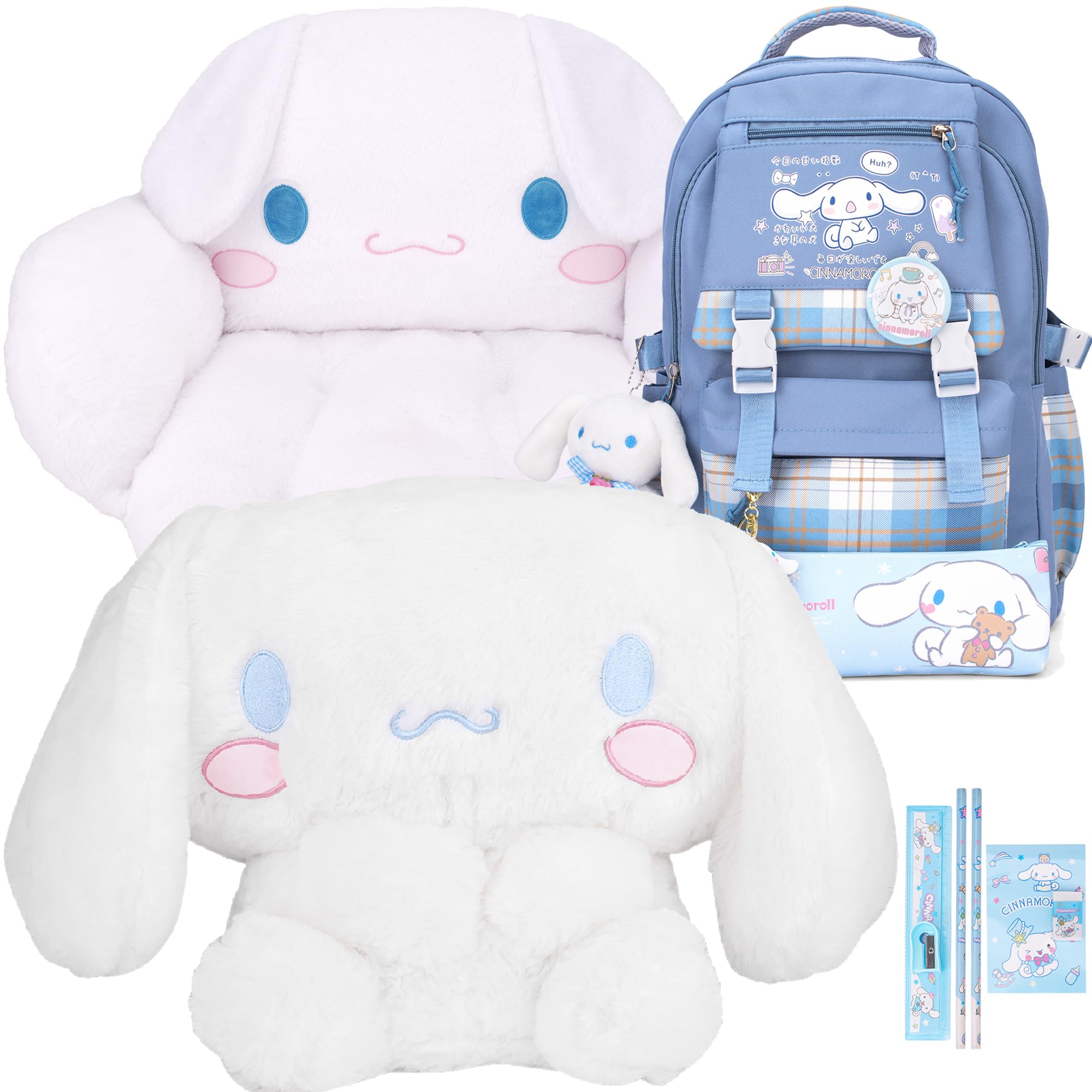 Juju White Kawaii Plush (20 in) & Cushion & Backpack - Kawaii Stuff Kawaii Accessories - Kawaii Backpack Kawaii Plushie - White Kawaii Plushies (Hpy)