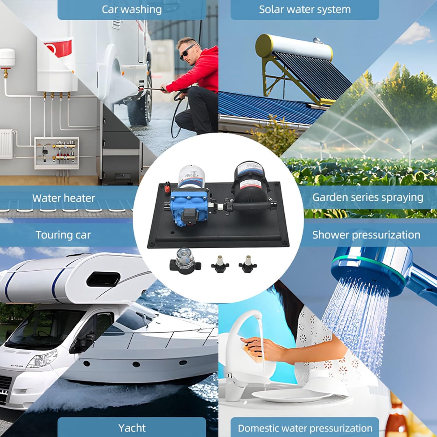 RV Water Pump DC 24V 3GPM 11.3L Min 55PSI Fresh Water Diaphragm Pump Built in On Demand Pressure Switch with Pressure Tank for Boat Travel Trailer RV Kitchen Bathroom (24V)