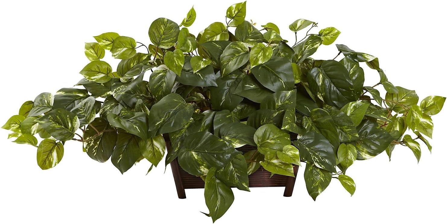 Nearly Natural Pothos with Rectangle Decorative Planter
