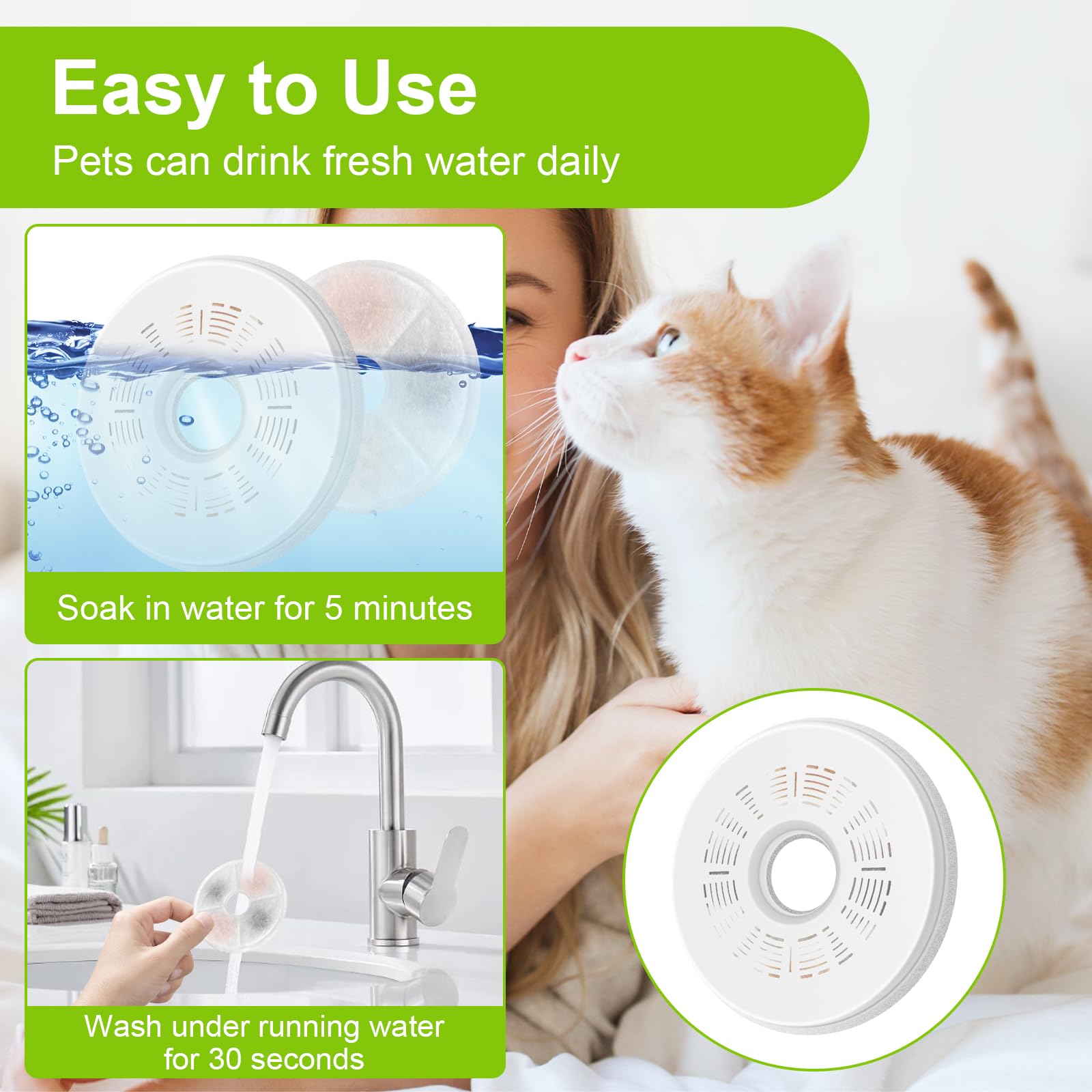 Filtri Fontanella per Gatti,8 Pezzi Filtri da Fontana Ad Acqua Gatto, per 3L Flower Pet Water Dispenser Fountain, con Carbone Attivo e Resina-Quadrupla Filtrazione