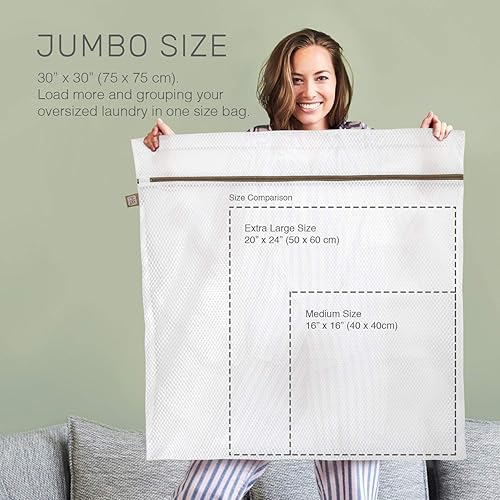Miniatura 2 de Bolsas de malla extra grandes para ropa delicada, 2 bolsas de lavandería duraderas Jumbo XXL, bolsas de malla con lazo para colgar. Segura para ropa
