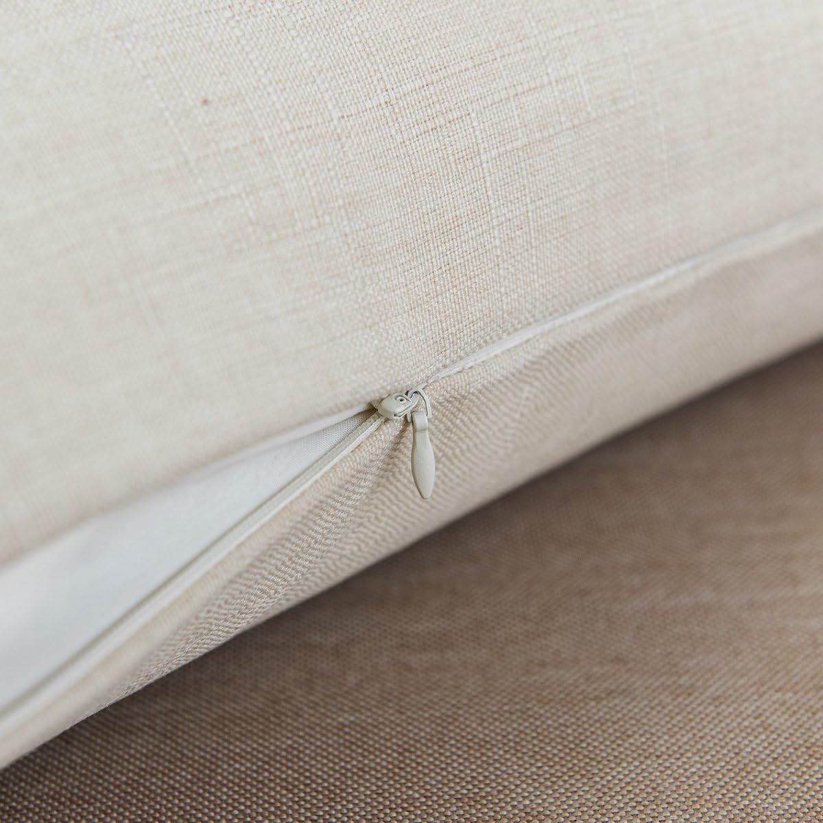 Jeanerlor Fax Linen Solid Decorative Ivory Pillow Cover/Euro Sham 26"x26"/Cushion Sham,Velvety and Durable Pillow Cases for Chair (65 x 65 cm),Light Linen,2 Packs