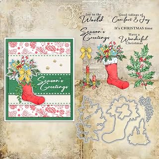 Christmas Sock Candle Clear Stamps and Die Cuts Sets for Handmade Card Making Metal Cutting Dies Stencils Scrapbook Kit Embossing Supplies 2024-2025 Seals Template