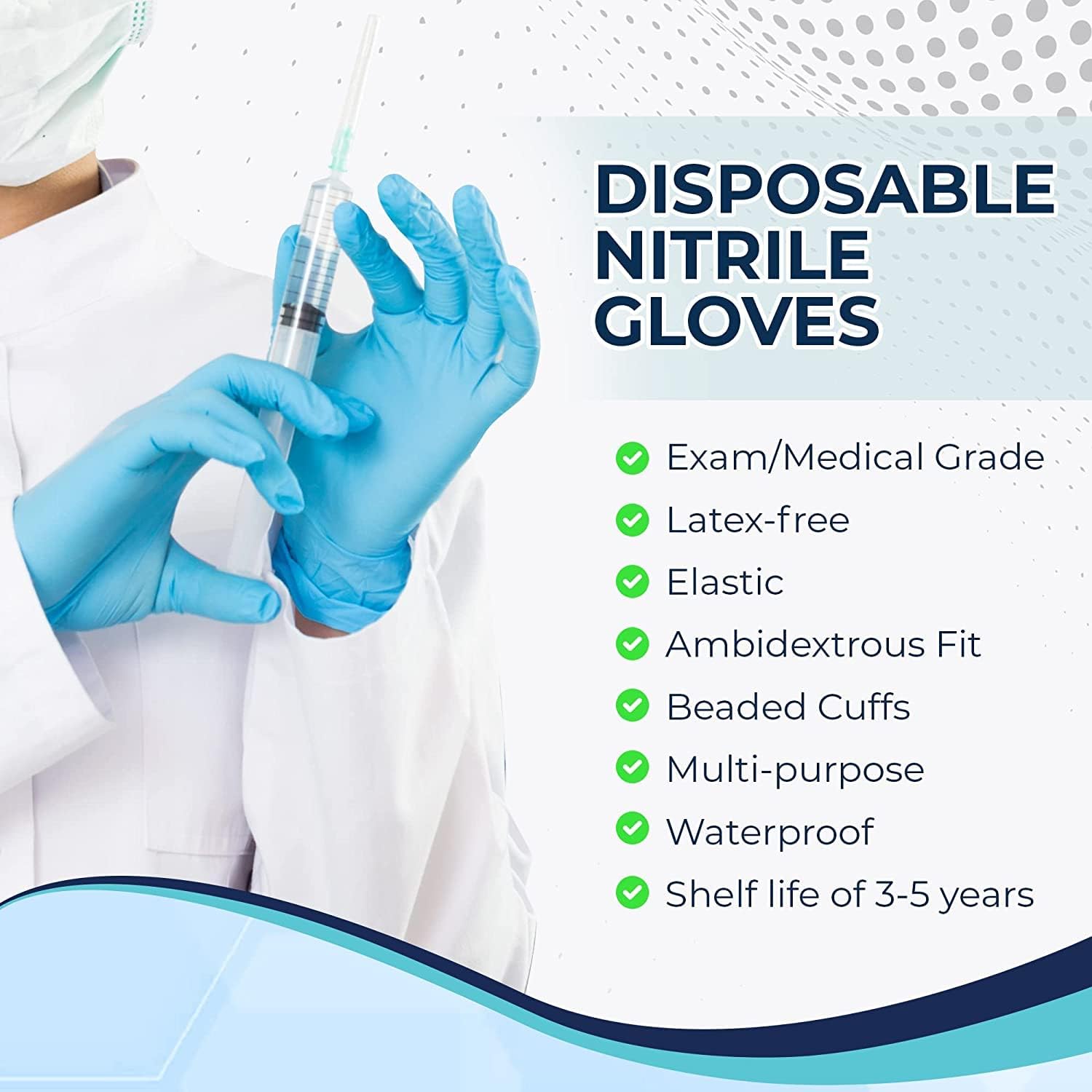 Concentric Nitrile Exam Gloves -Powder Free, Latex Free & Disposable for Medical, Lab, Food, Beauty -Synthetic Rubber, 3 Mil