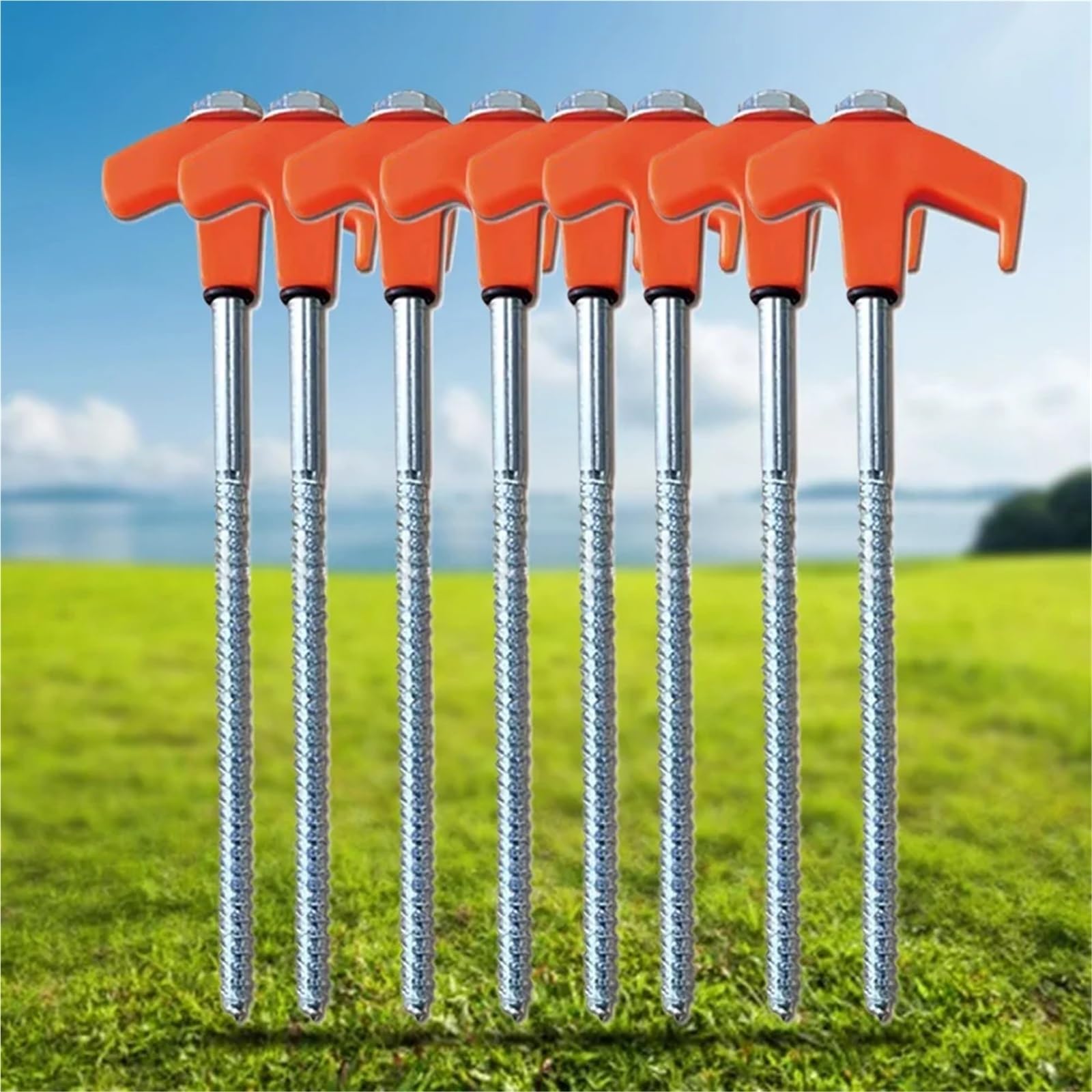 14 pièces piquets de Camping percer avec Douille hexagonale vis en Spirale Robuste Tente Robustes dans Les pour Le Camping, Les Voyages(Orange)