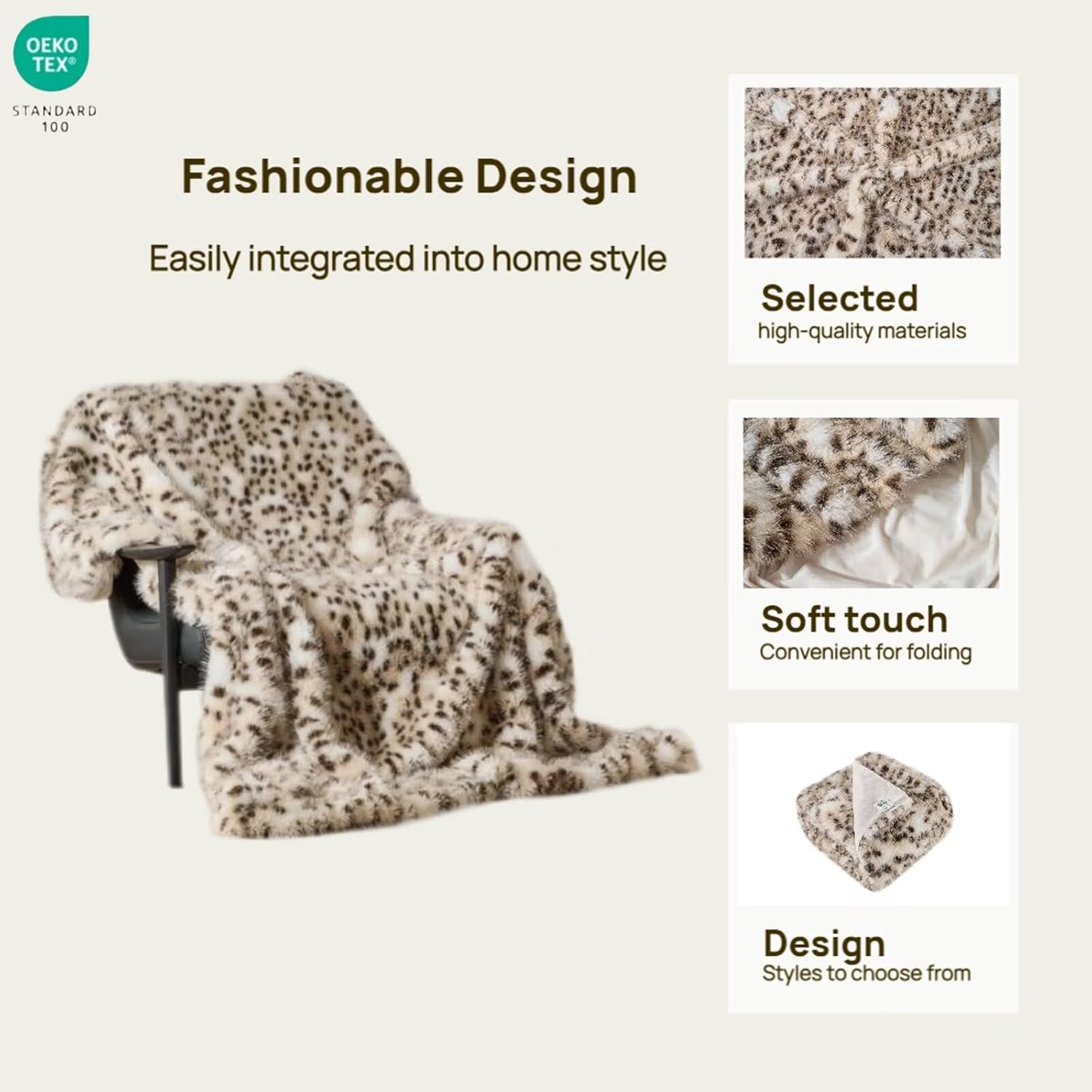 Luxury Fluffy Faux Fur Throw Blanket,Thick Fluffy Fuzzy Cozy Blanket,Plush Blankets for Couch, Sofa, Chair, Bed-Leopard Print,50x60 - Image 6