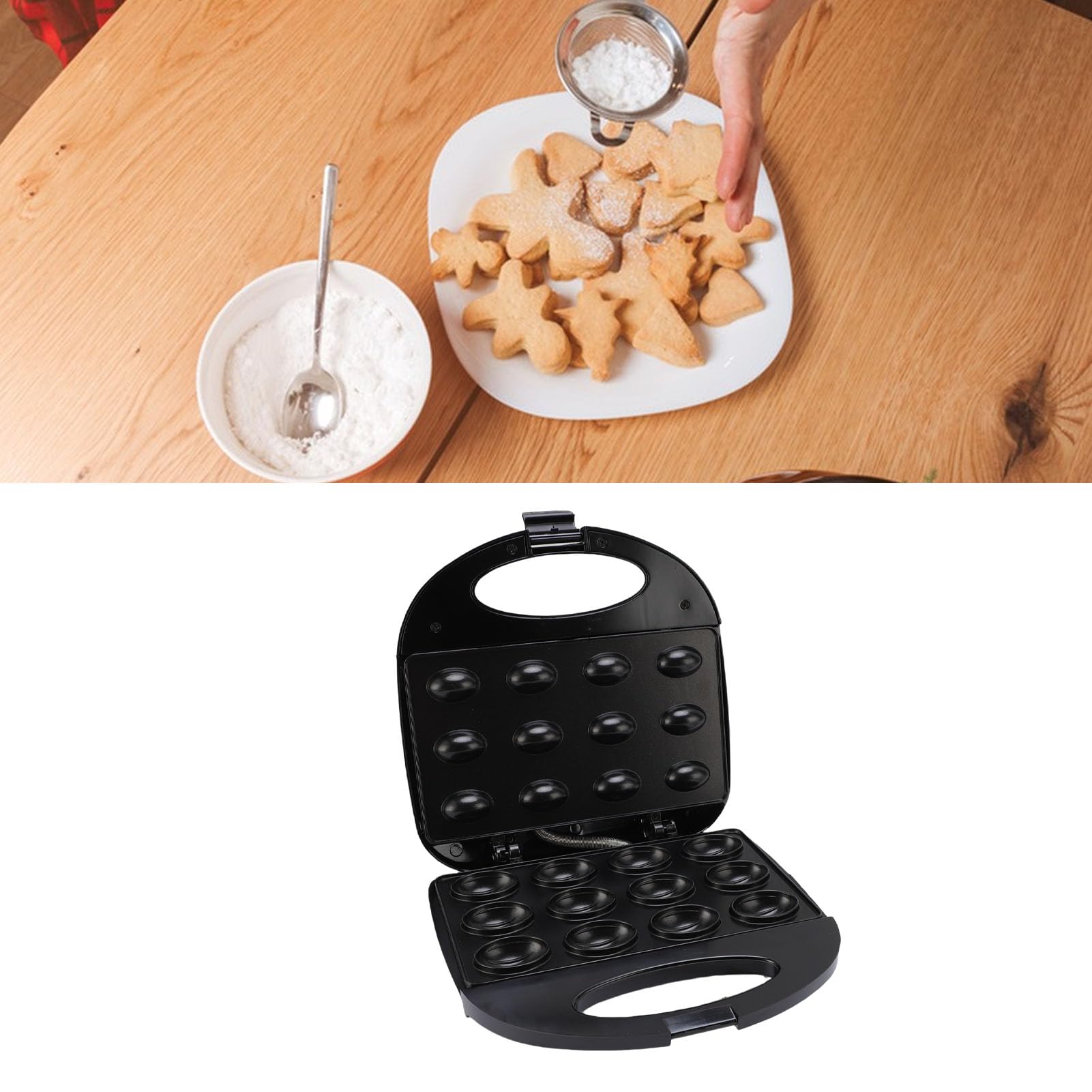 Machine à Biscuits aux Noix, Machine à Gâteaux électrique Antiadhésive Double Face aux Noix avec Poignée Cool Touch, pour un Usage Domestique (BLACK)