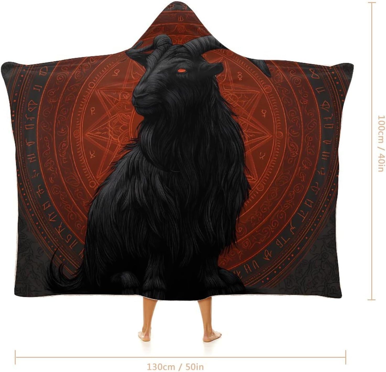 Goat Mendes Skull Gothic Satan Wearable Blanket Oversized Throw Cape | Cozy Hooded Blanket Gifts for Women Men