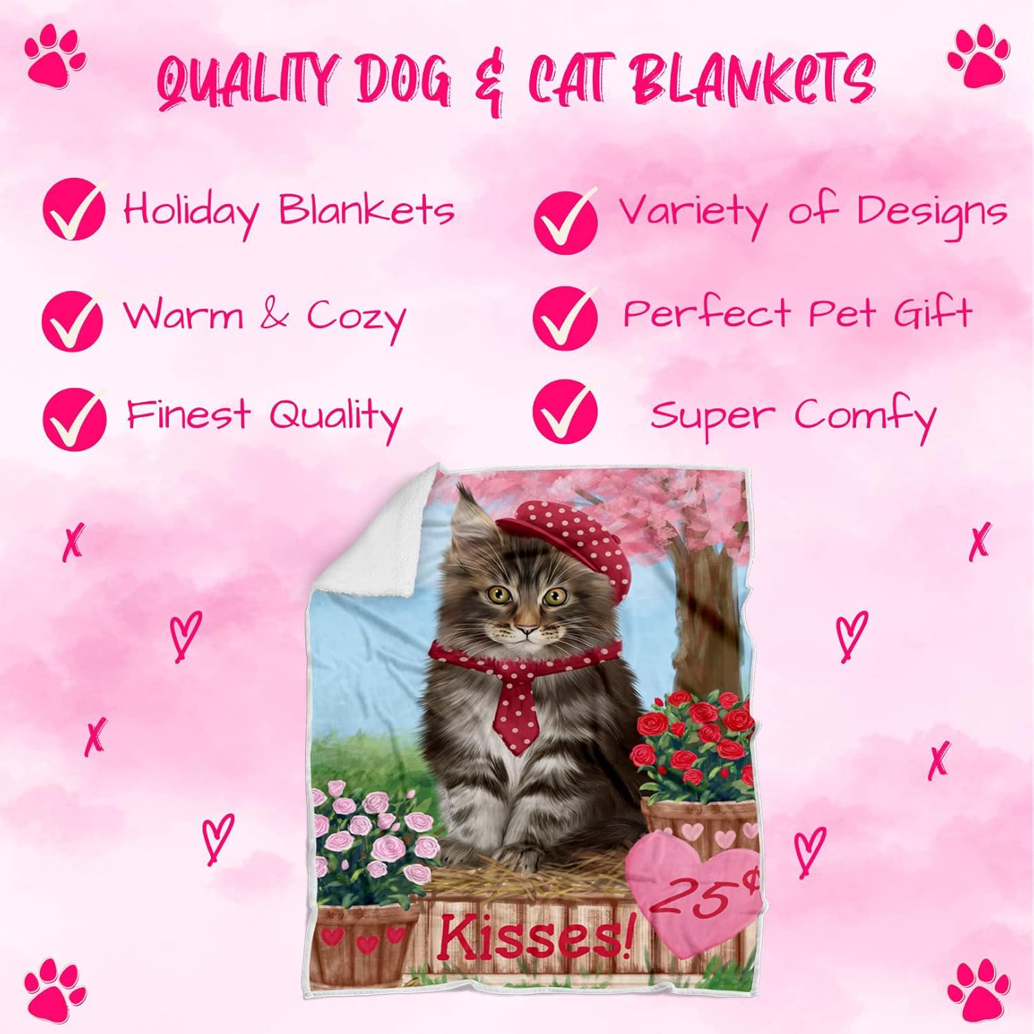 Rosie 25 Cent Kisses Maine Coon Cat Blanket - Lightweight Soft Cozy and Durable Bed Blanket - Animal Theme Fuzzy Blanket for Sofa Couch BLNKT61366 (50x60 Woven)