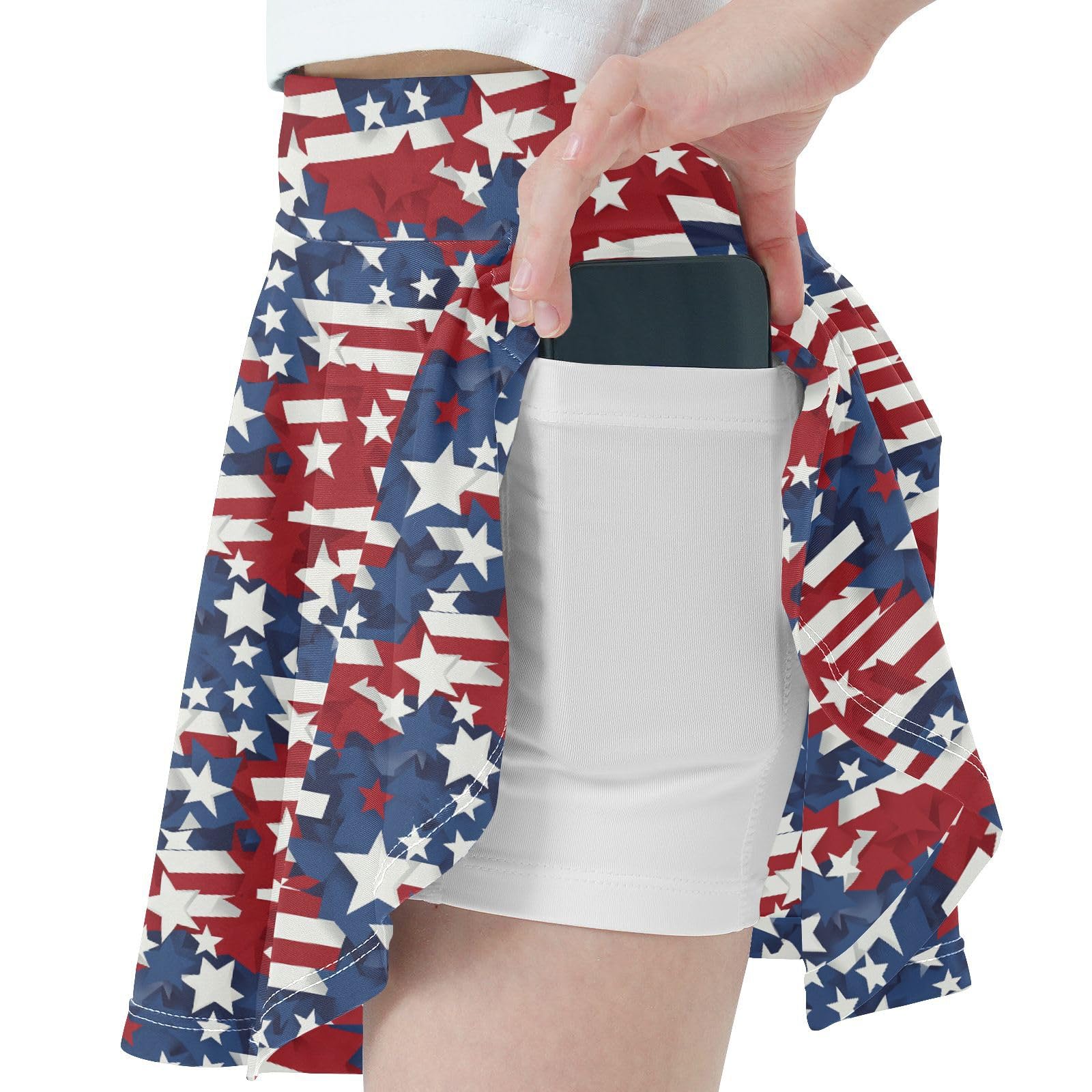 American Flags Style Girls Tennis Skirts with Built-in Shorts Flowy Little Girls Skirt Youth Cheer Skirt with Pockets 4-12Y