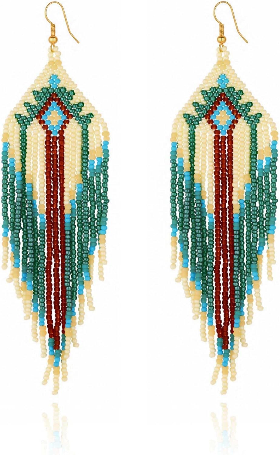 Seed Bead Jewelry: Long Beaded Earrings for Women Native American Statement Tassel Dangle