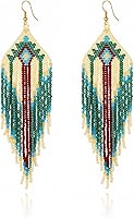 ALRNBY Boho Long Beaded Tassel Earrings for Women - Native American Inspired Colorful Statement Dangle Jewelry Gifts