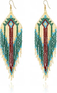 ALRNBY Boho Long Beaded Tassel Earrings for Women - Native American Inspired Colorful Statement Dangle Jewelry Gifts