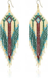 ALRNBY Long Beaded Earrings for Women Native American Jewelry Statement Tassel Dangling Earrings Boho Colorful Bead Gifts
